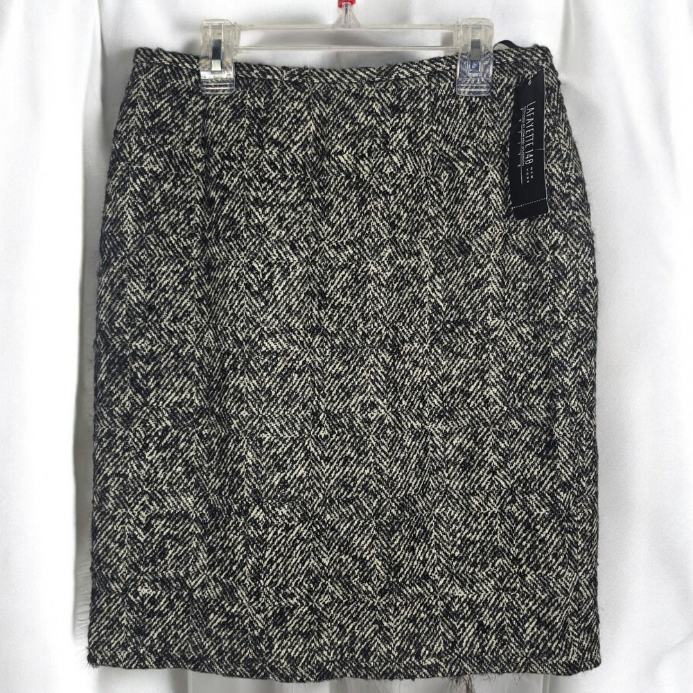 Lafayette 148 Skirt Womens 8P Wool Silk Black White Diamond NWT Professional Lux